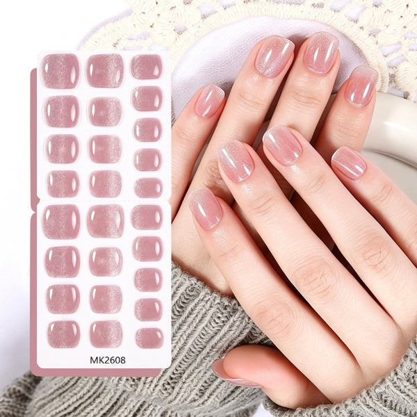 26 finger solid color cat eye no-bake manicure sticker