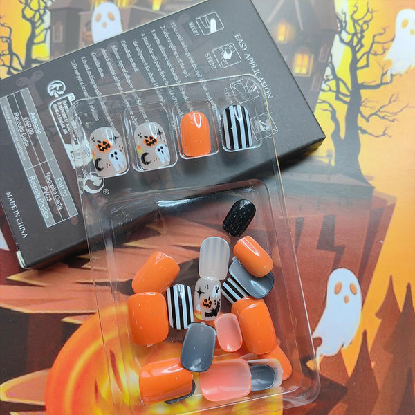 Press on Nail Ghost Bat Pumpkin