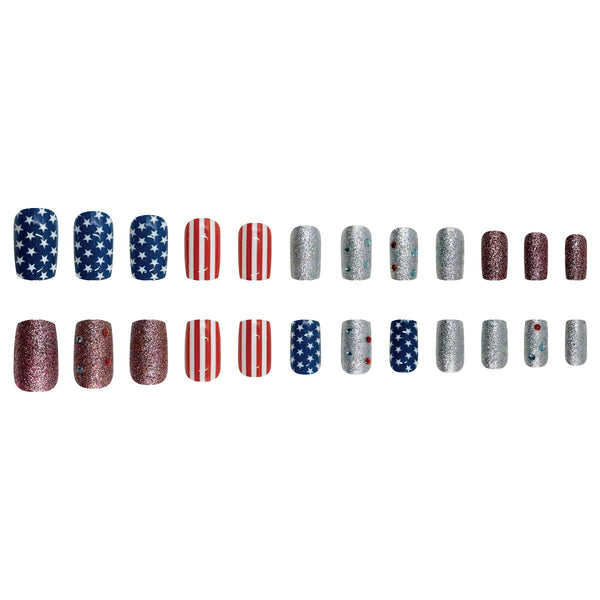 Striped star design fake nail piece