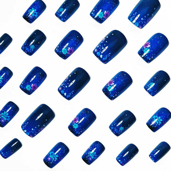12 Sizes-24 Pcs Press On Nails Blue w-300
