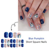 Dark blue plaid pumpkin hand-painted press ons
