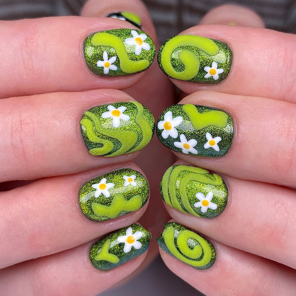 Cat's eye gilt green white flower