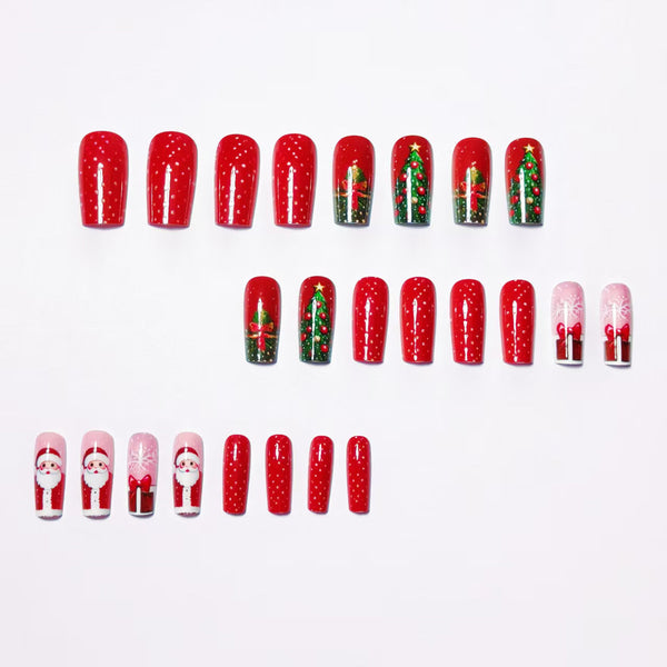Red Santa Claus Christmas tree manicure