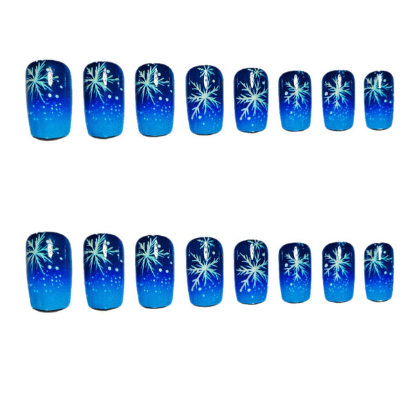 24pcs-set-press-on-nails blue snowflake