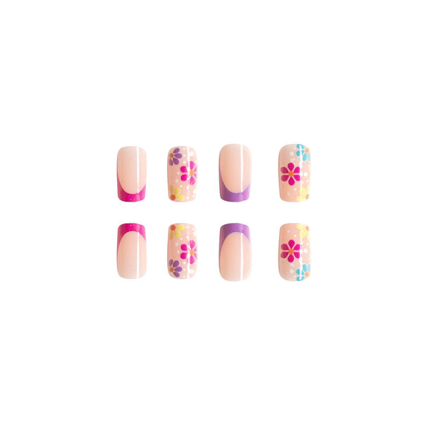 Colored flower fake nails