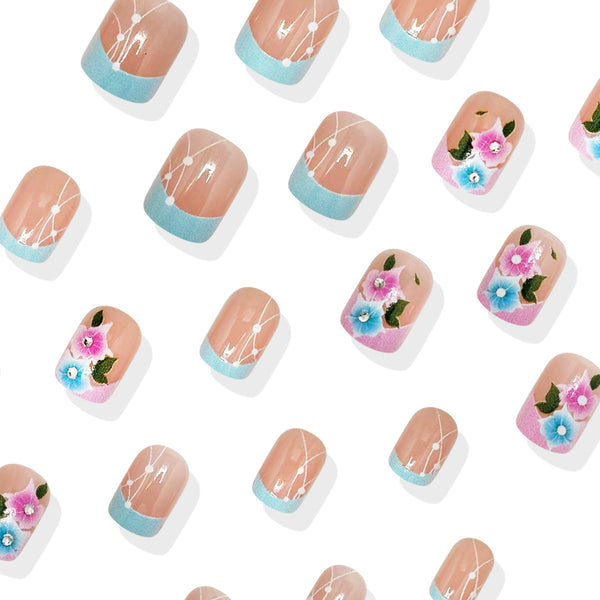 Pink and blue jumping color French press on nail