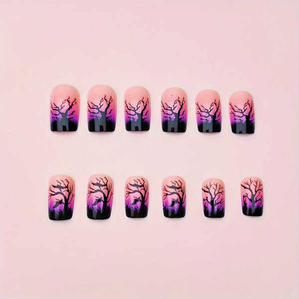 12 Sizes-24 Pcs Press On Nails Dark Violet