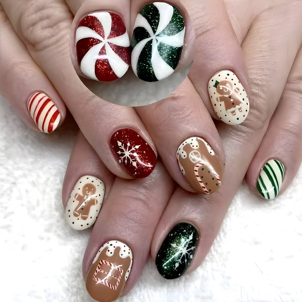 Gingerbread Man Snowflake Fake Nails