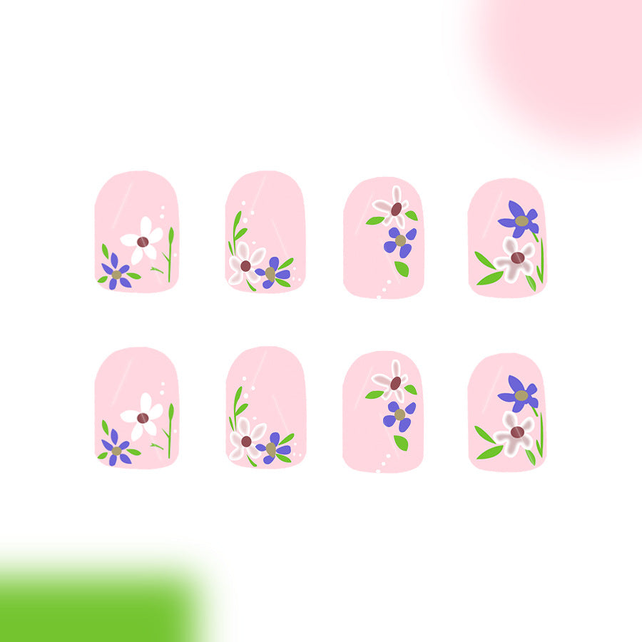 Pink Sweet Flower Nail 24 Pieces