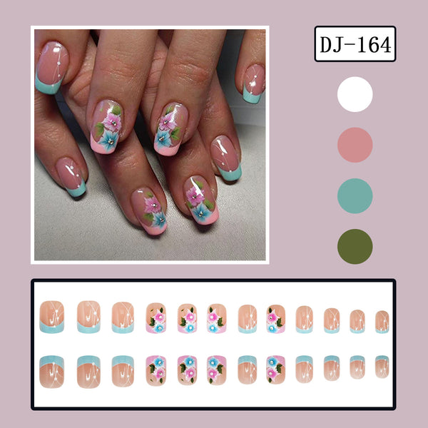 Pink and blue jumping color French press on nail