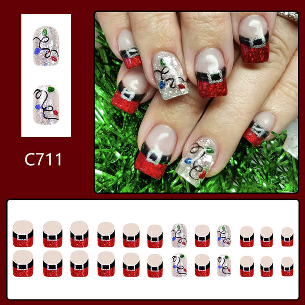 Multi-colored rattan French glitter wearable manicure