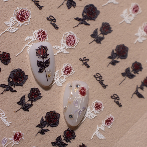 Blood stained rose relief nail patch