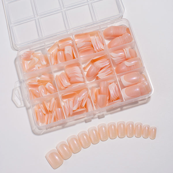 240 Pcs Glitter French white edge manicure short almond nail