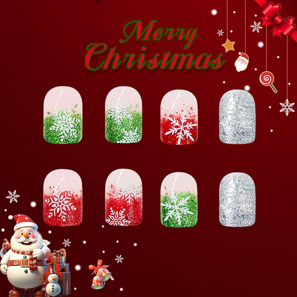 Red green silver glitter white snowflake