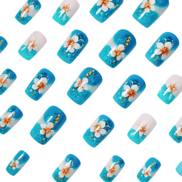 12 Sizes-24 Pcs Press On Nails Blue w-103