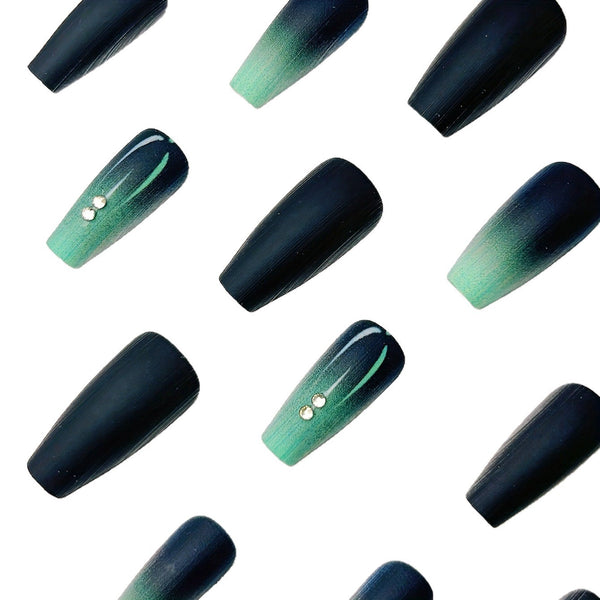 12 Sizes-24 Pcs Press On Nails Green