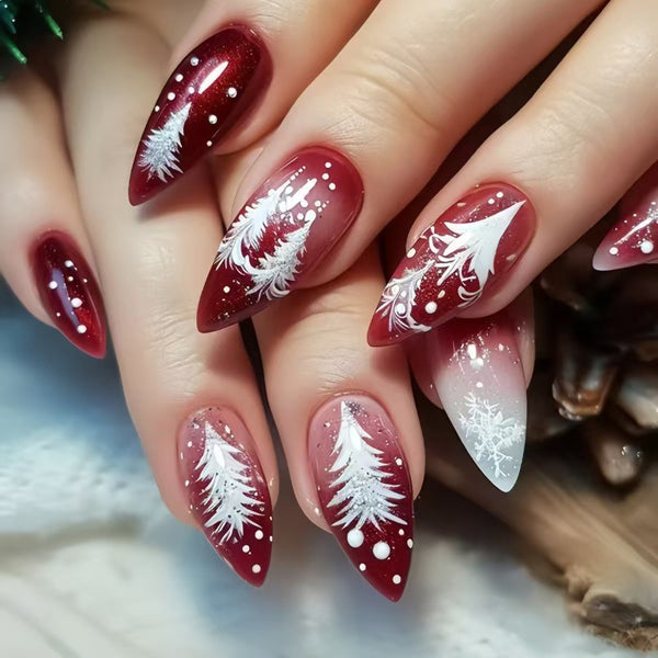 24pcs-set-press-on-nails christmas tree snowflake