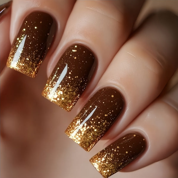 Brown glitter ombre manicure