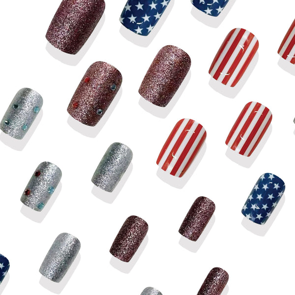 Striped star design fake nail piece