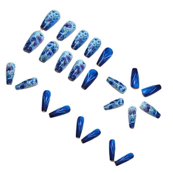 Ice blue iris butterfly press on nail