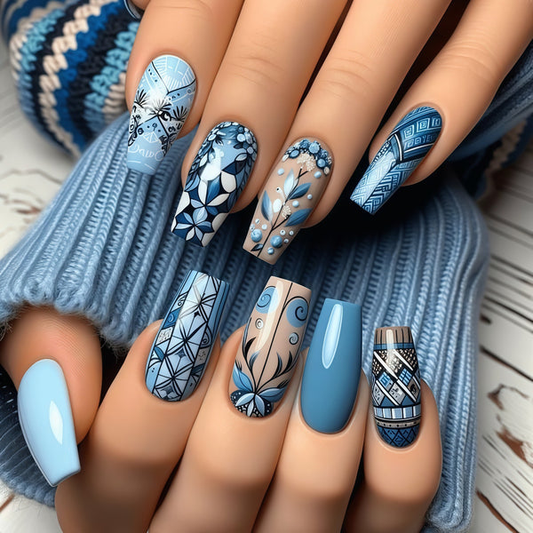 Light Blue Vintage French Geometric Flowers