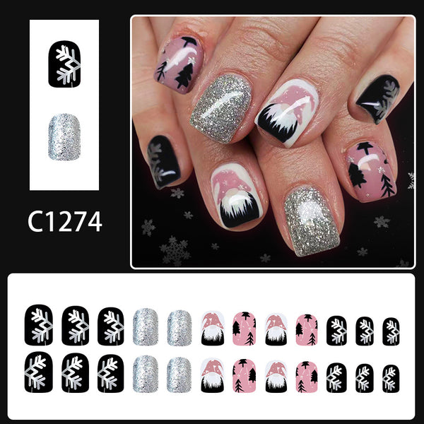 Christmas Nail Art Silver Glitter Santa