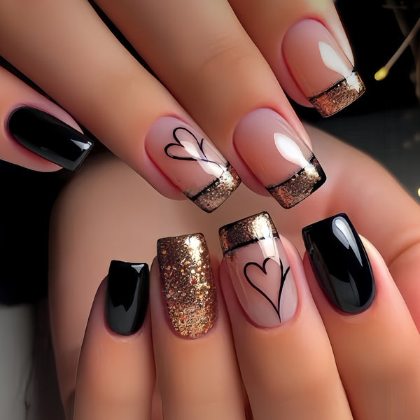 Black love fake nails