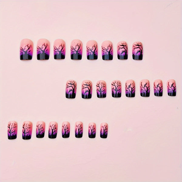 12 Sizes-24 Pcs Press On Nails Dark Violet