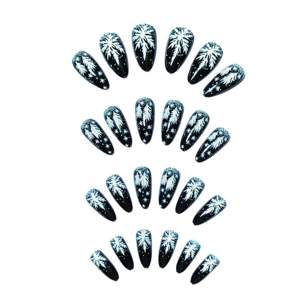 12 Sizes-24 Pcs Press On Nails Black w-320