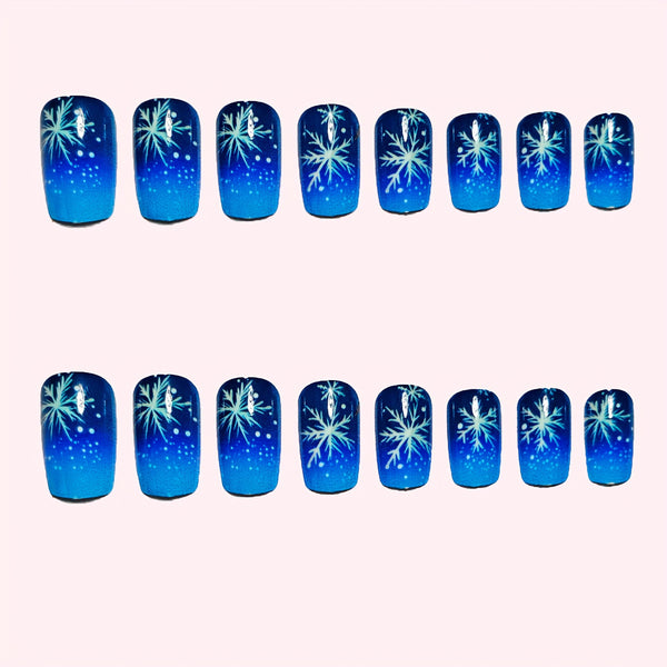 24pcs-set-press-on-nails blue snowflake