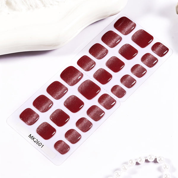 26 finger solid color cat eye no-bake manicure sticker