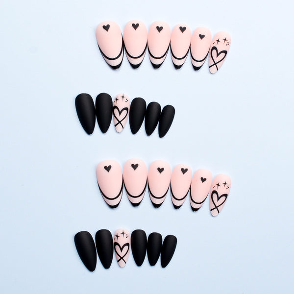 French black love matte fake nail nail piece