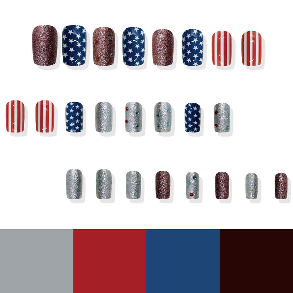 Striped star design fake nail piece