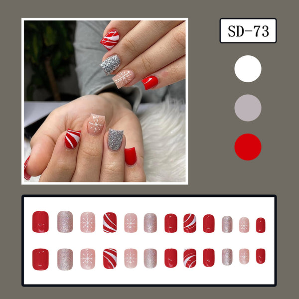 Red and white striped silver glitter white snowflake