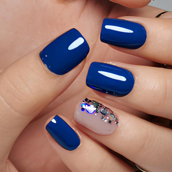 24pcs/Set Press On Nails Navy flower