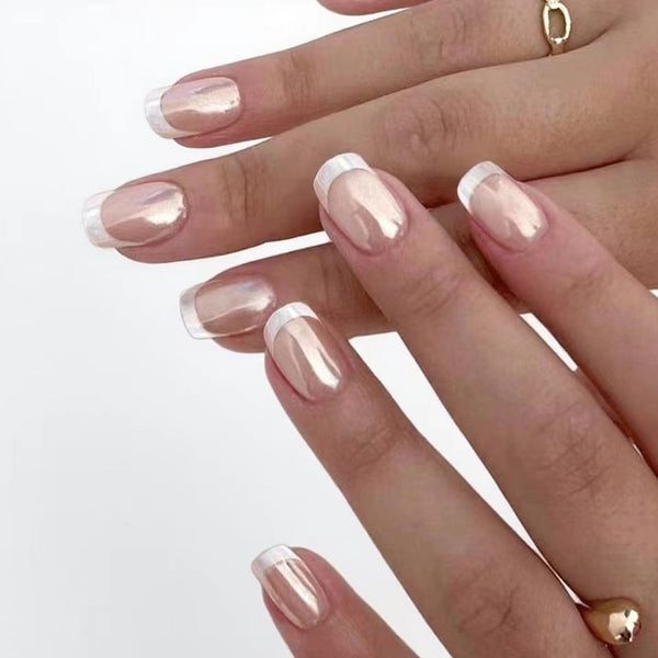 30pcs/Set Press On Nails Silver French