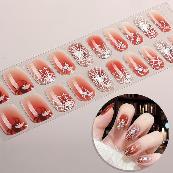 Semi-Cure Gel Nail Art Sticker Halloween Night Light Ghost Demon Spider Web UV Nail Sticker