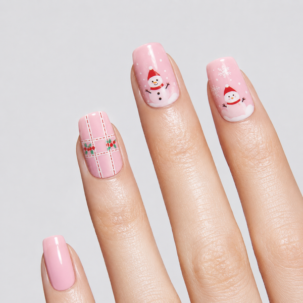 Christmas Pink Snowman Plaid Holly Gel Nail Stickers