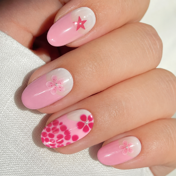 Semi-cured nail sticker Pink Flower