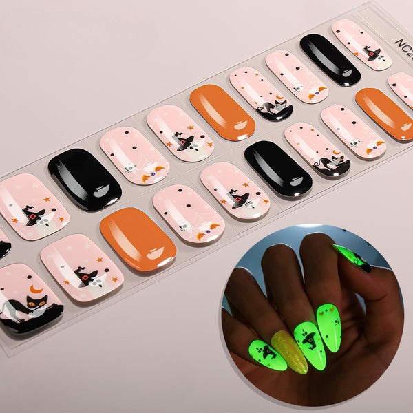 Semi-Cure Gel Nail Art Sticker Halloween Night Light Ghost Demon Spider Web UV Nail Sticker
