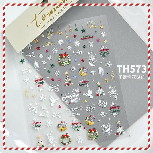 Nails Art Stickers Christmas Embossed Three-Dimensional Snowflake TH573