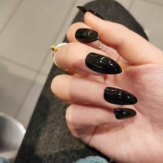 Pure black long nails