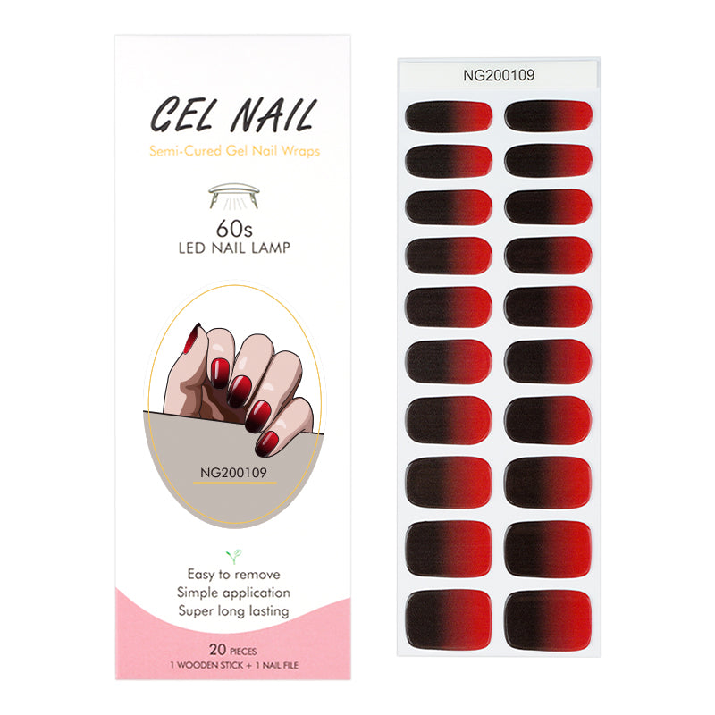 Semicured UV gel nail sticker kit Gradient red black