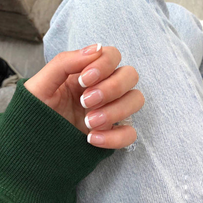 Jelly powder French white fake nails