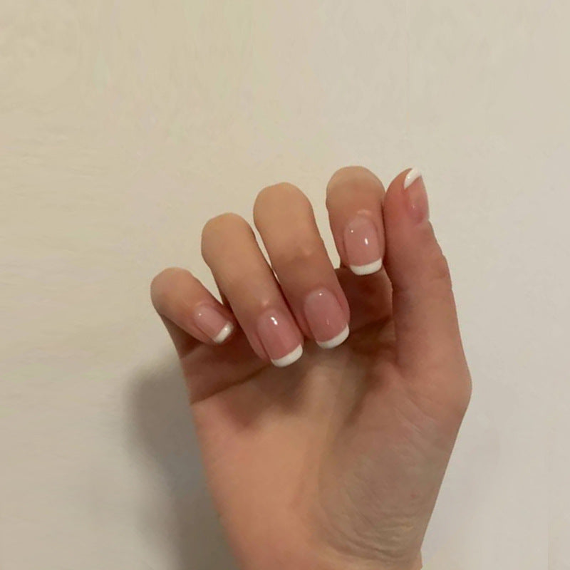 Jelly powder French white fake nails