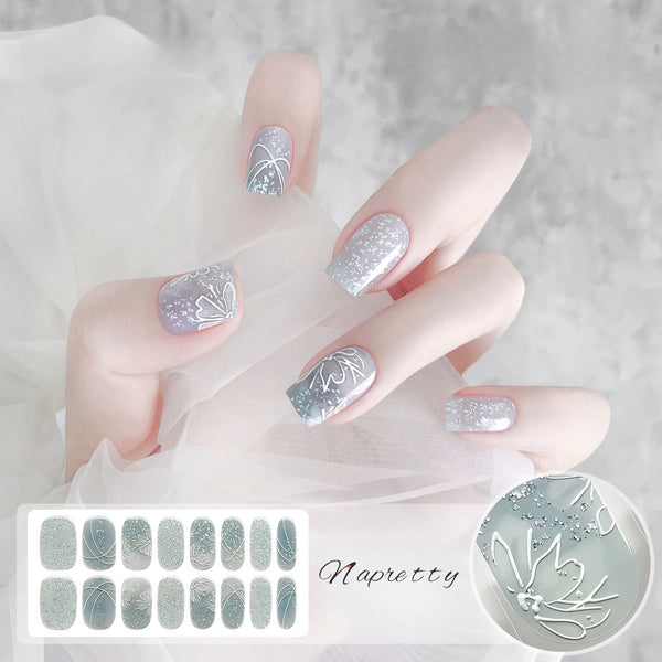 [No Lighting] Light Blue Embossed Cat's Eye Gel Nail Wrap