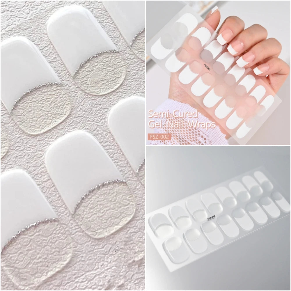 French White Edge Semi-Cured Gel Nail sticker kit