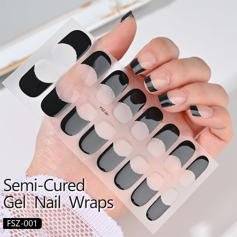 French White Edge Semi-Cured Gel Nail sticker kit