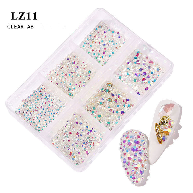 Nail art flat bottom diamond mixed color champagne 6 grid mixed batch nail DIY jewelry sticker diamond nail art jewelry