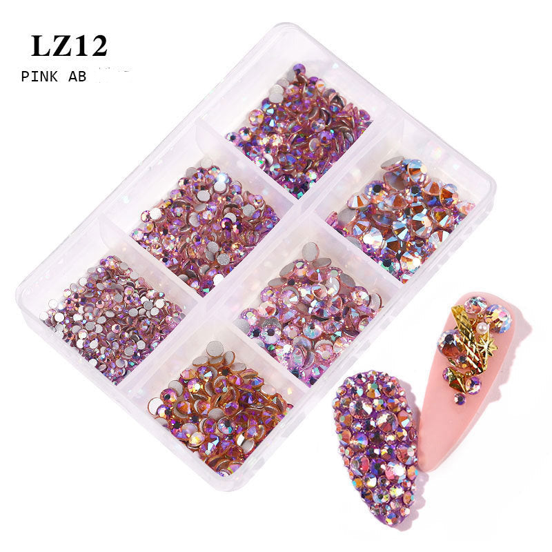 Nail art flat bottom diamond mixed color champagne 6 grid mixed batch nail DIY jewelry sticker diamond nail art jewelry